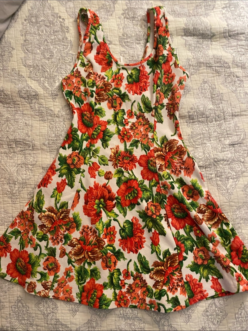 Andree White Dress with Red and Green Floral Print